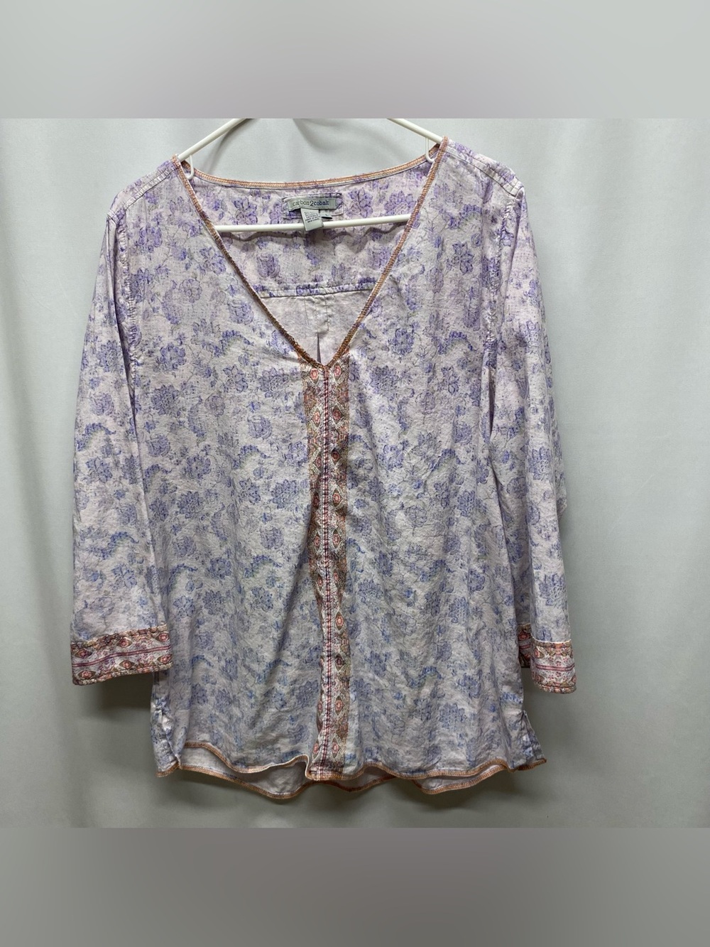 Boho floral shirt womens large lagenlook festival hippie cottagecore v-neck